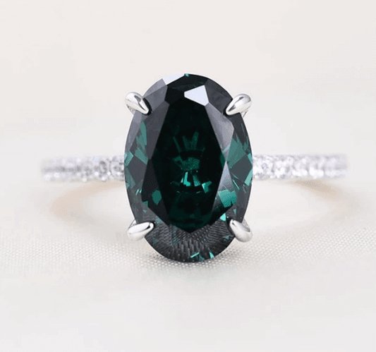 Classic Emerald Green Oval Cut Ring Set-Black Diamonds New York