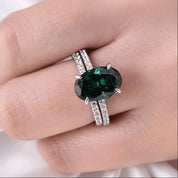 Classic Emerald Green Oval Cut Ring Set-Black Diamonds New York