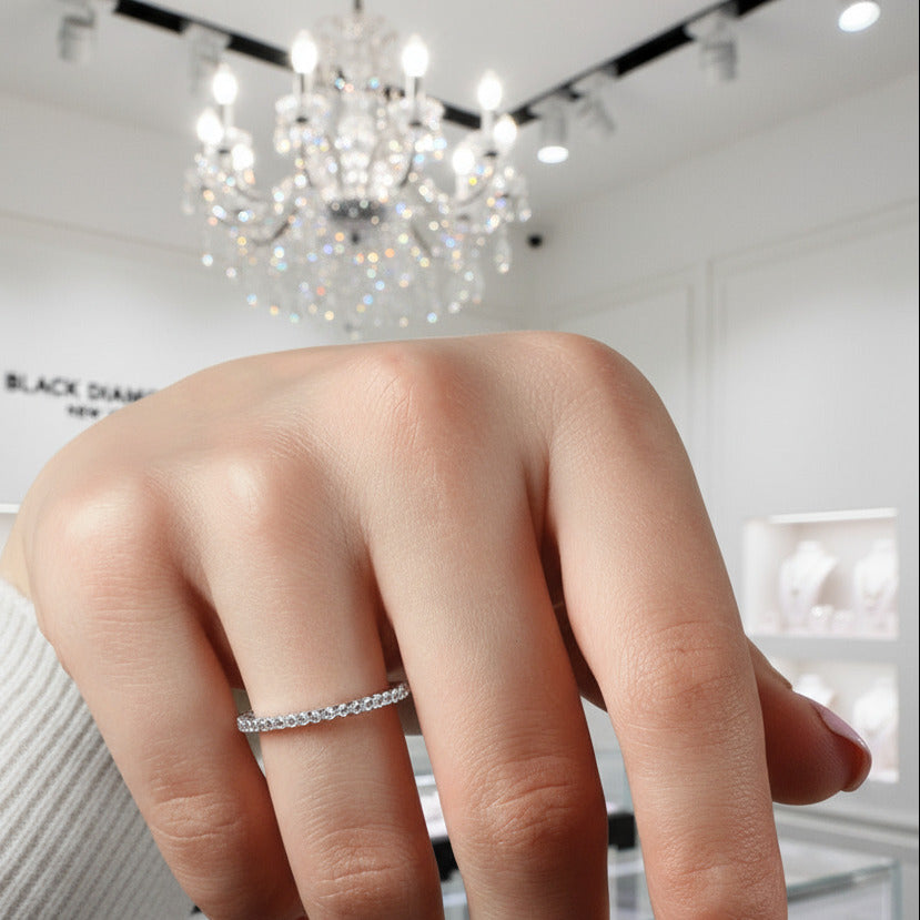 Classic Full Eternity Thin Wedding Band-Black Diamonds New York