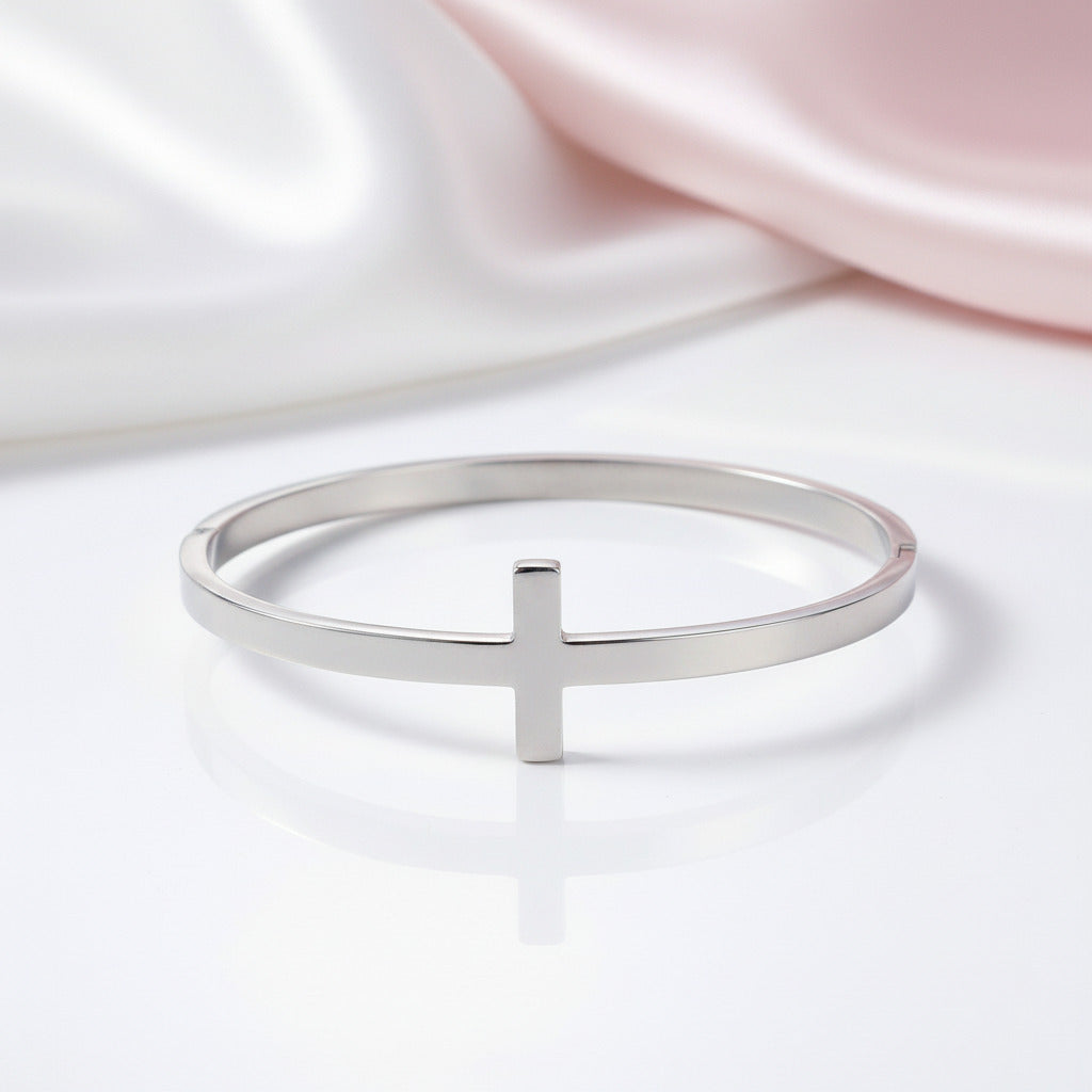 Classic Gun Black Stainless Steel Cross Bangle-Black Diamonds New York