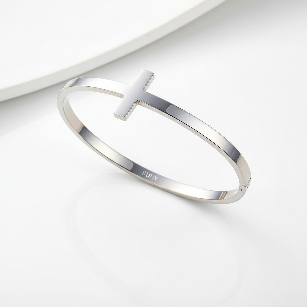Classic Gun Black Stainless Steel Cross Bangle-Black Diamonds New York