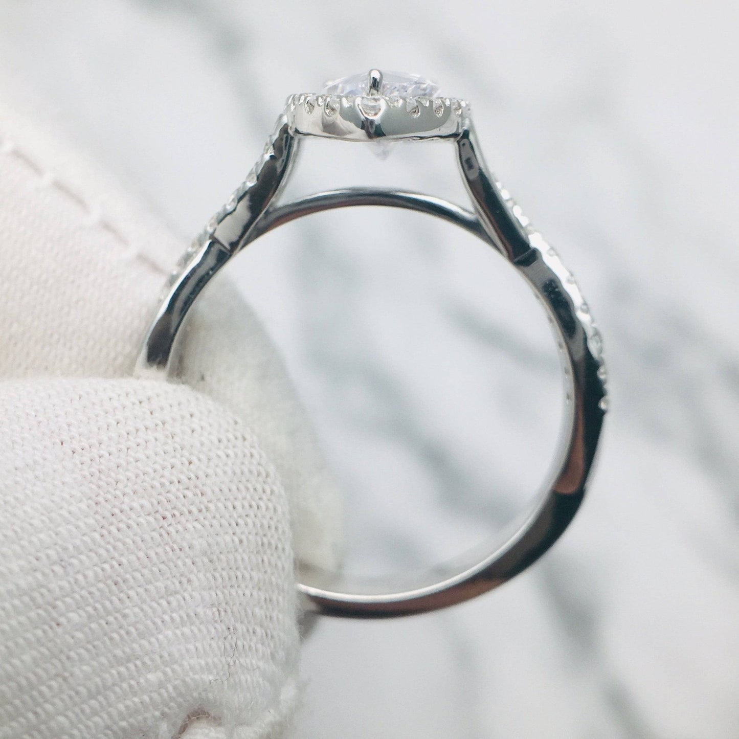 Classic Halo Pear Cut Moissanite Engagement Ring - Black Diamonds New York
