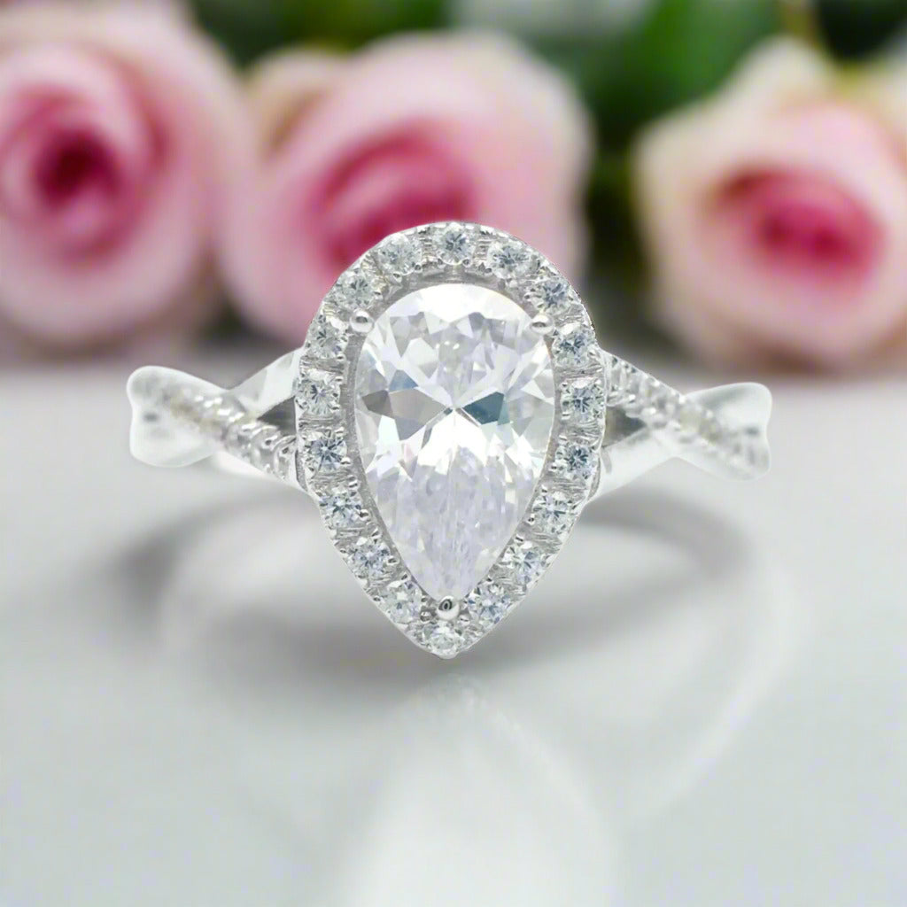 Classic Halo Pear Cut Diamond Engagement Ring-Black Diamonds New York