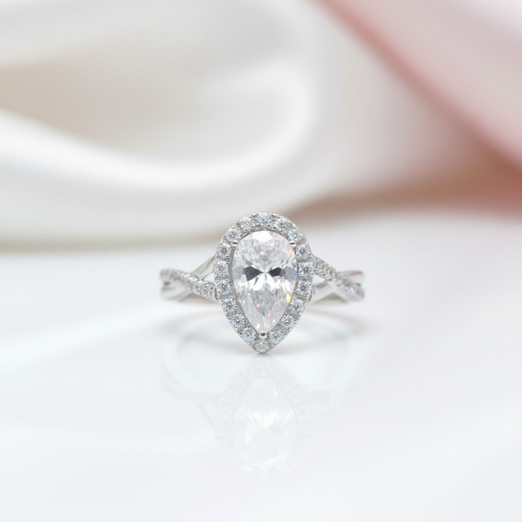 Classic Halo Pear Cut Diamond Option Engagement Ring-Black Diamonds New York