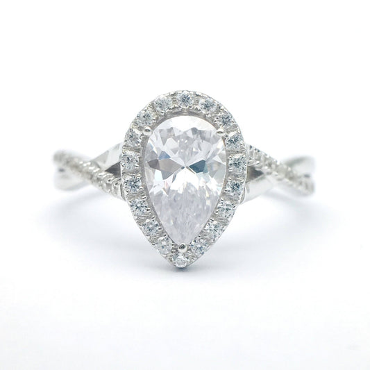 Classic Halo Pear Cut Diamond Engagement Ring-Black Diamonds New York