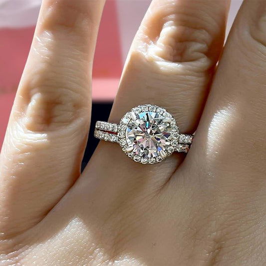 Classic Halo Round Cut White Gold Wedding Ring Set-Black Diamonds New York