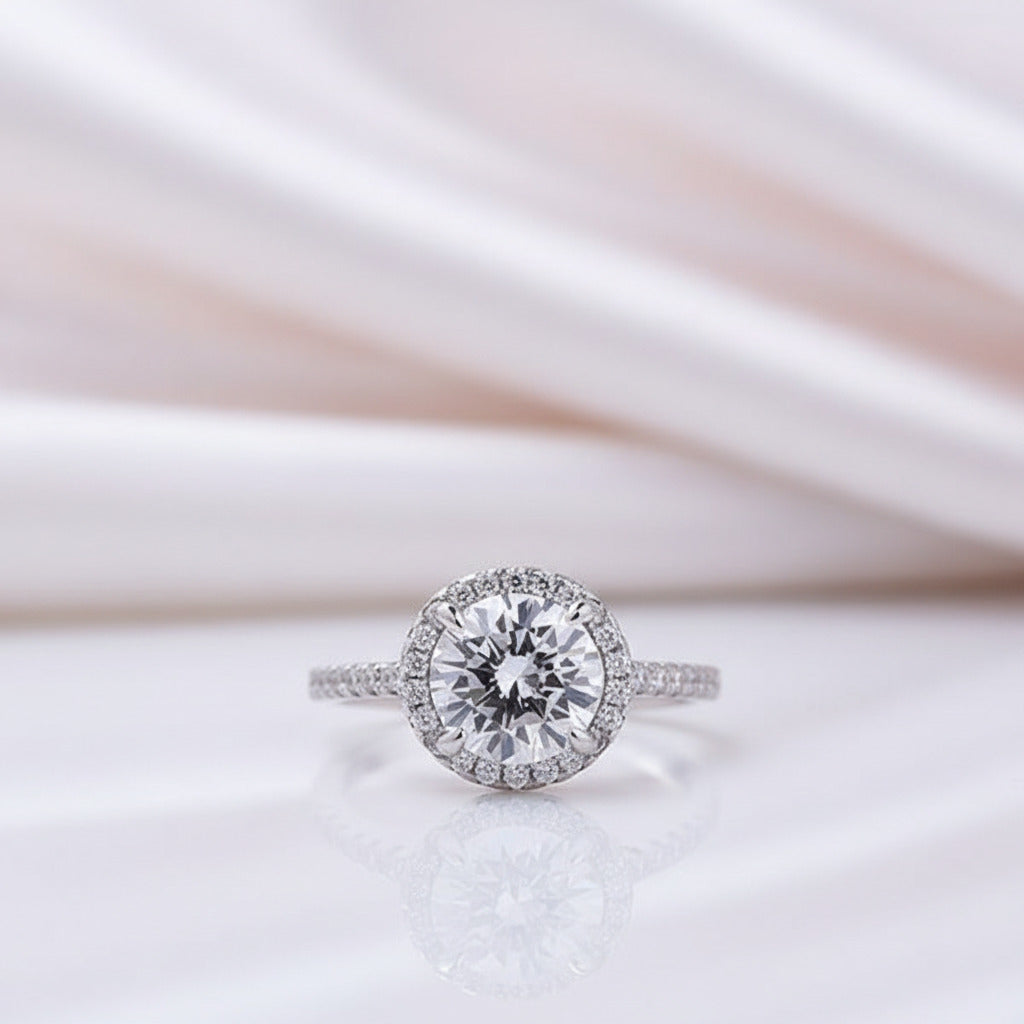 Classic Halo Round Cut White Gold Wedding Ring Set-Black Diamonds New York