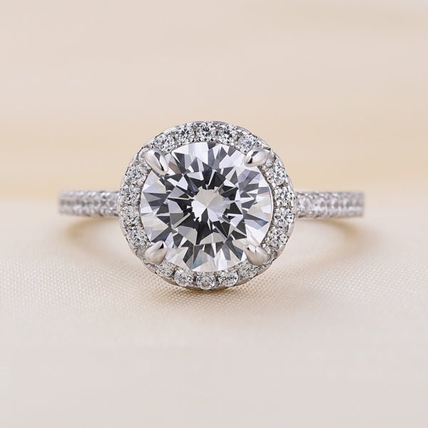Classic Halo Round Cut White Gold Wedding Ring Set - Black Diamonds New York
