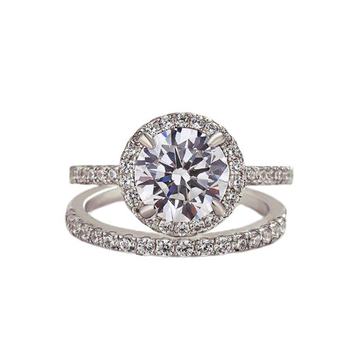 Classic Halo Round Cut White Gold Wedding Ring Set-Black Diamonds New York