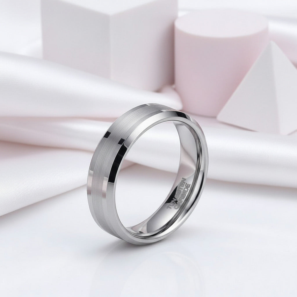 Classic Men's Brushed Tungsten Carbide Wedding Band-Black Diamonds New York