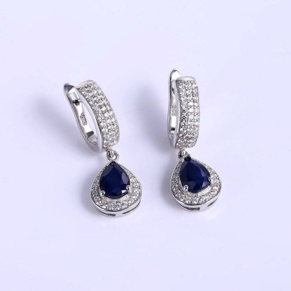 Classic Natural Blue Sapphire Gemstone Jewelry Set-Black Diamonds New York