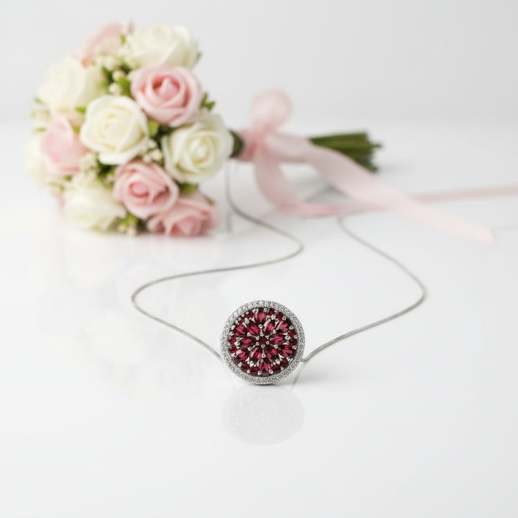 Classic Red Garnet Gemstone Necklace-Black Diamonds New York