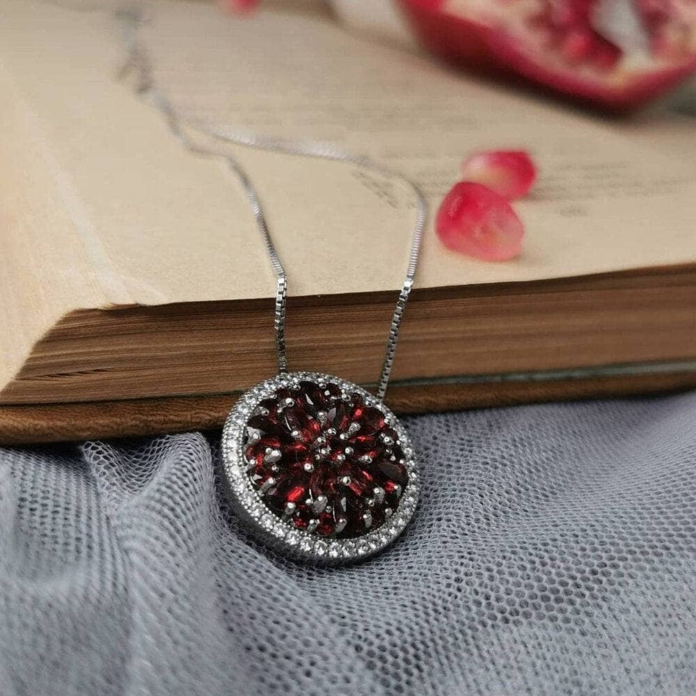 Classic Natural Red Garnet Gemstone Necklace-Black Diamonds New York