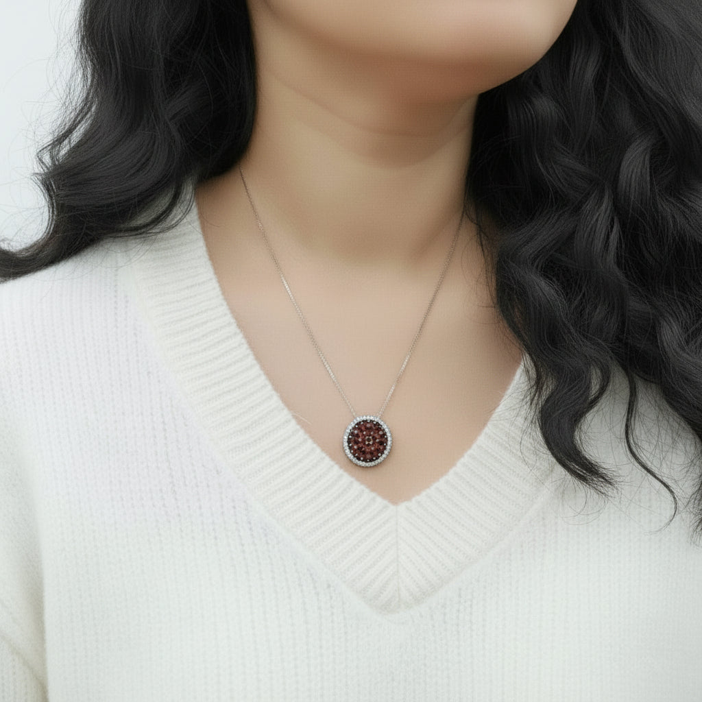 Classic Red Garnet Gemstone Necklace-Black Diamonds New York