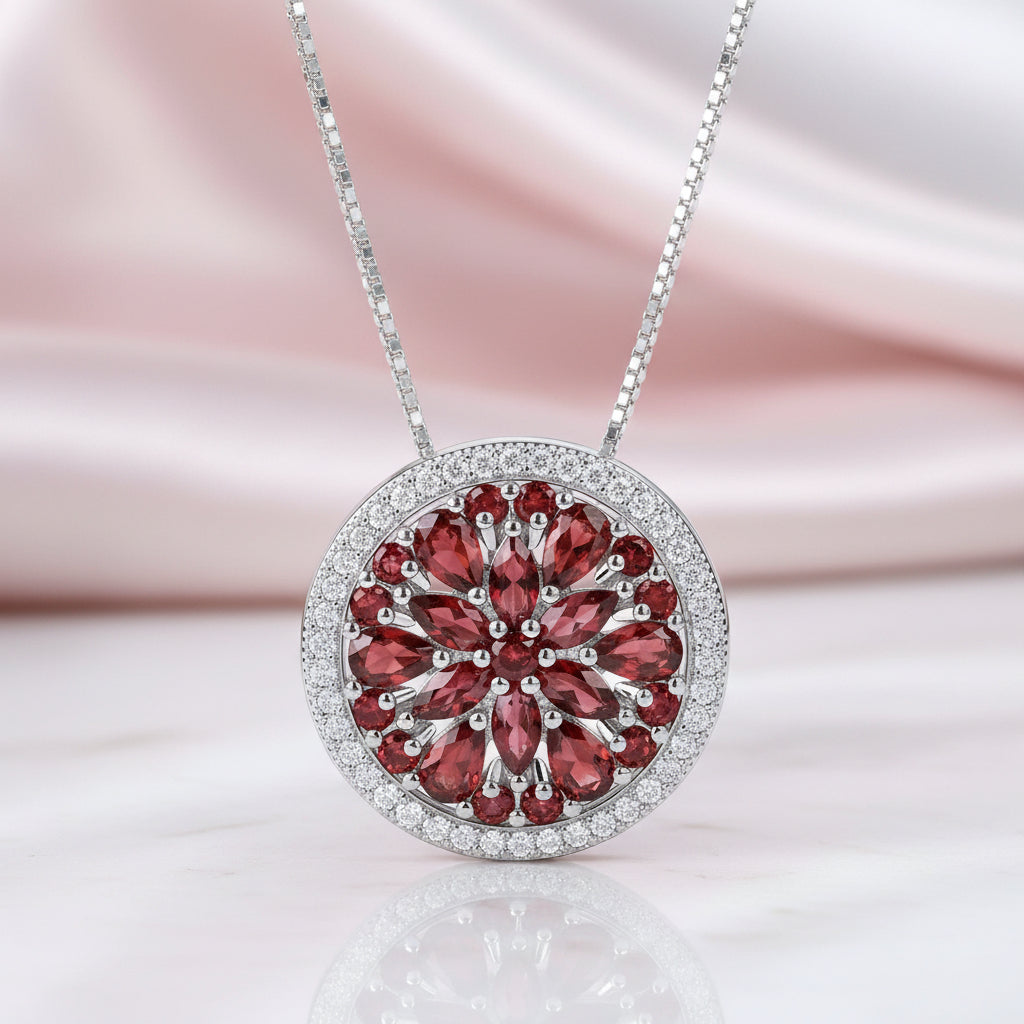 Classic Red Garnet Gemstone Necklace-Black Diamonds New York