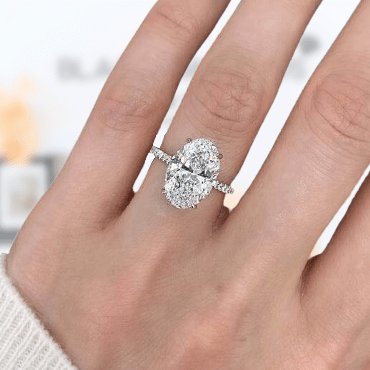 Classic Oval-cut Sona Simulated Diamond White Gold Engagement Ring - Black Diamonds New York