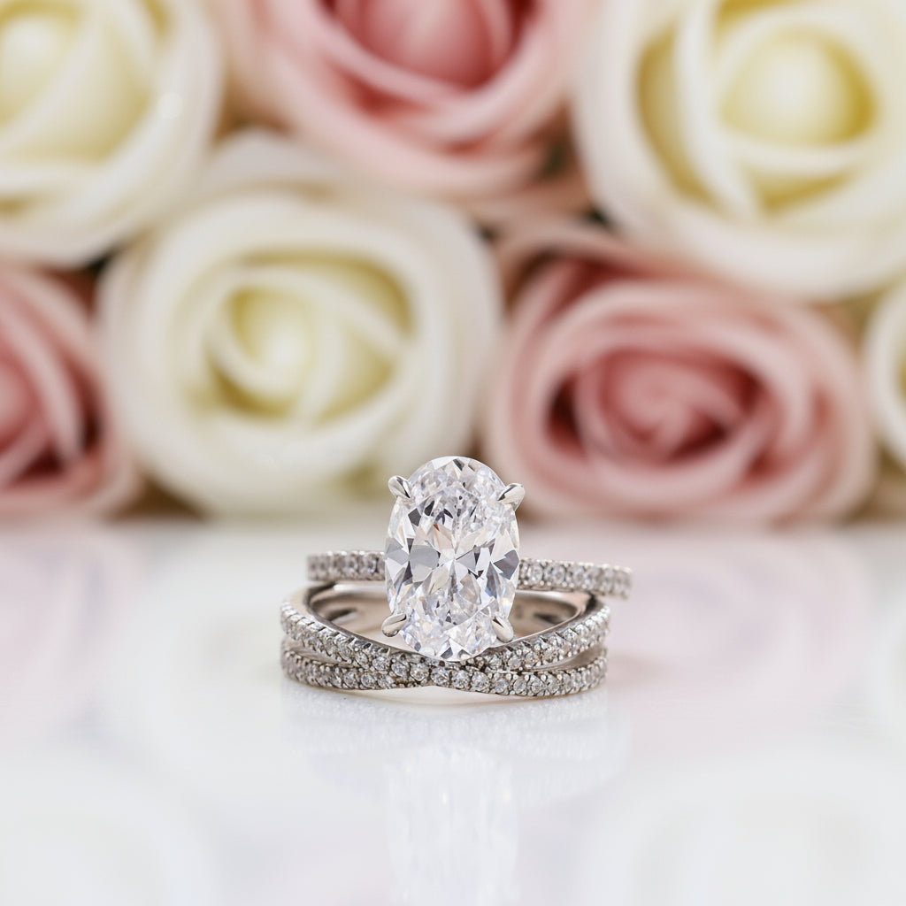 Classic Oval Cut Simulated Diamond Engagement Ring Set-Black Diamonds New York