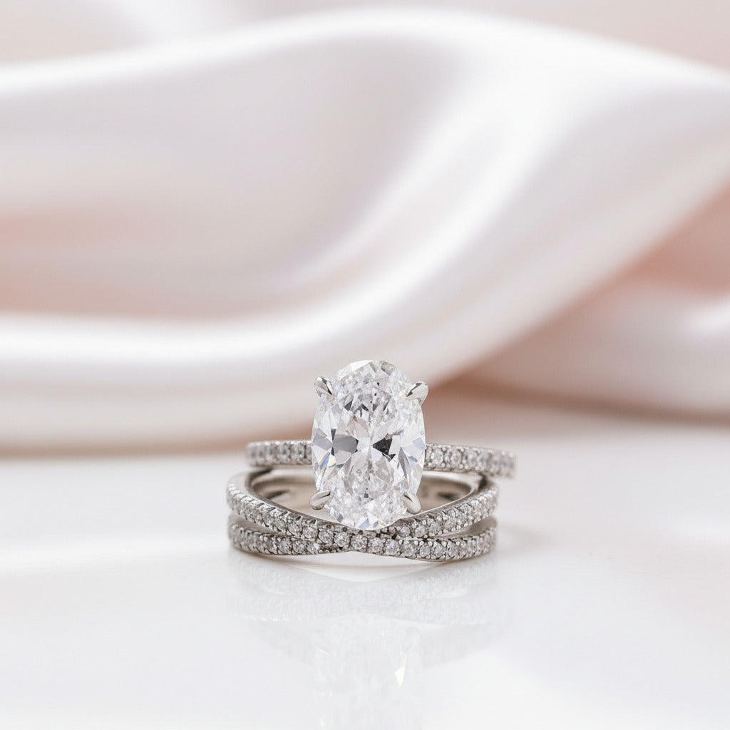 Classic Oval Cut Simulated Diamond Option Engagement Ring Set-Black Diamonds New York