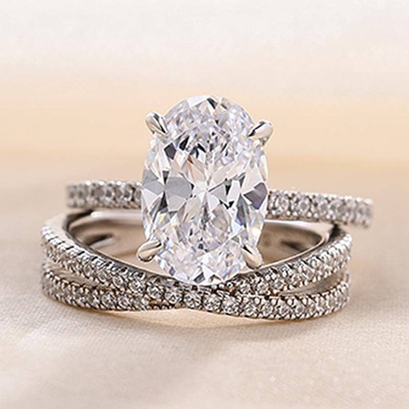 Classic Oval Cut Simulated Diamond Engagement Ring Set-Black Diamonds New York