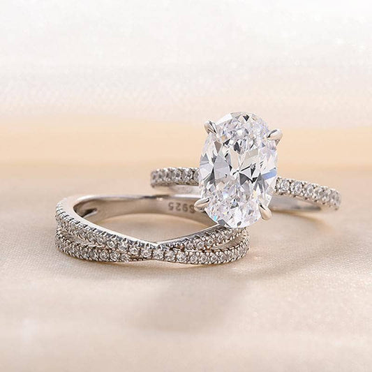 Classic Oval Cut Sona Simulated Diamond Engagement Ring Set-Black Diamonds New York