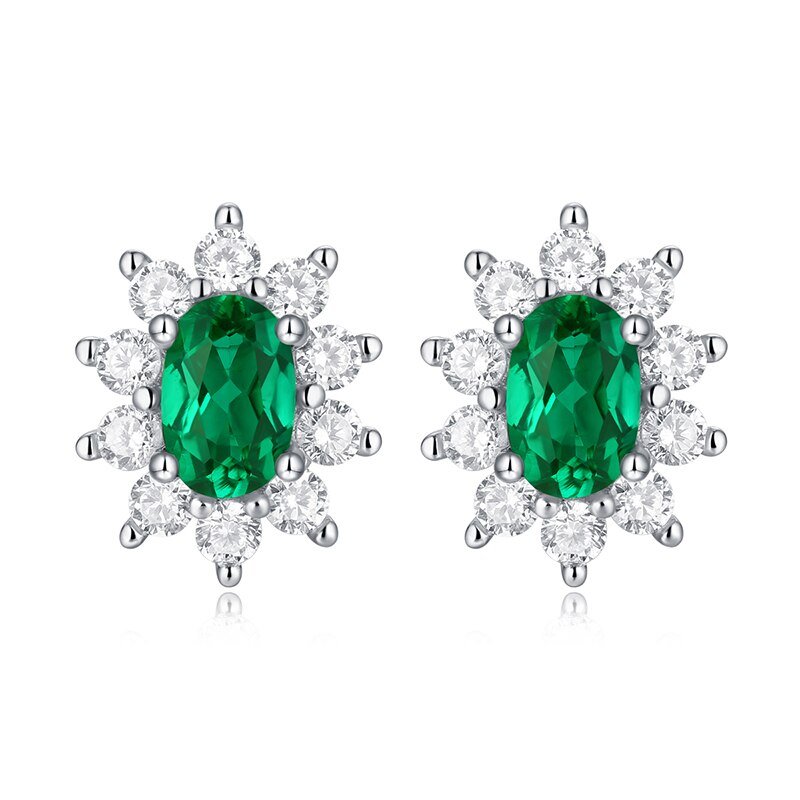 Classic Oval Green Emerald Halo Stud Earrings-Black Diamonds New York