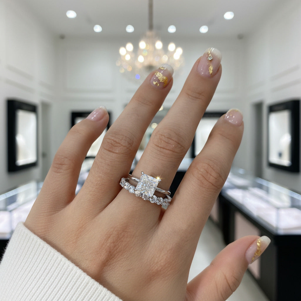 Classic Princess Cut Simulated Diamond Option Bridal Set-Black Diamonds New York