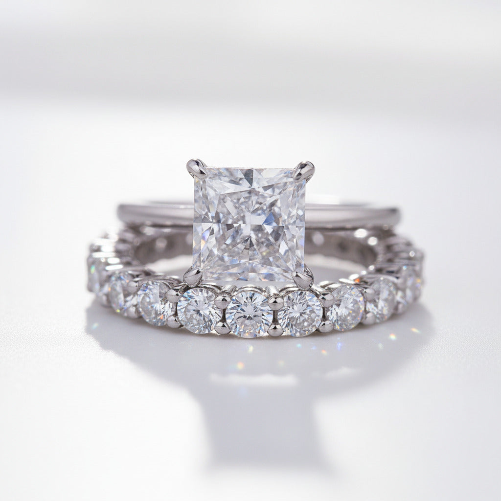 Classic Princess Cut Simulated Diamond Option Bridal Set-Black Diamonds New York