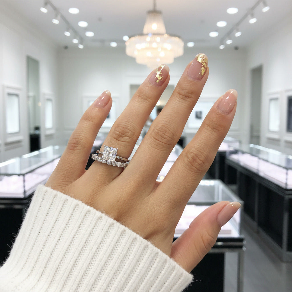 Classic Princess Cut Simulated Diamond Option Bridal Set-Black Diamonds New York