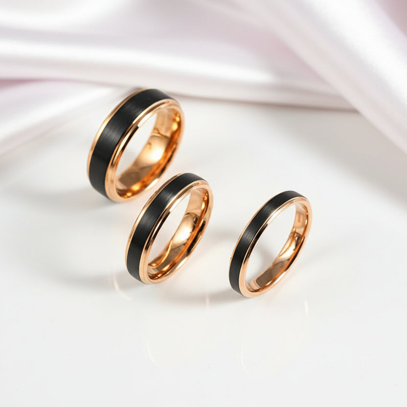 Classic Rose Gold & Black Tungsten Carbide Unisex Wedding Ring-Black Diamonds New York