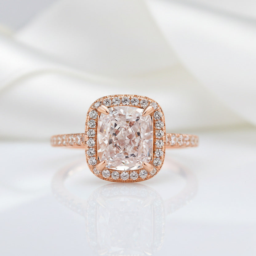 Classic Rose Gold Halo Radiant Cut Engagement Ring-Black Diamonds New York