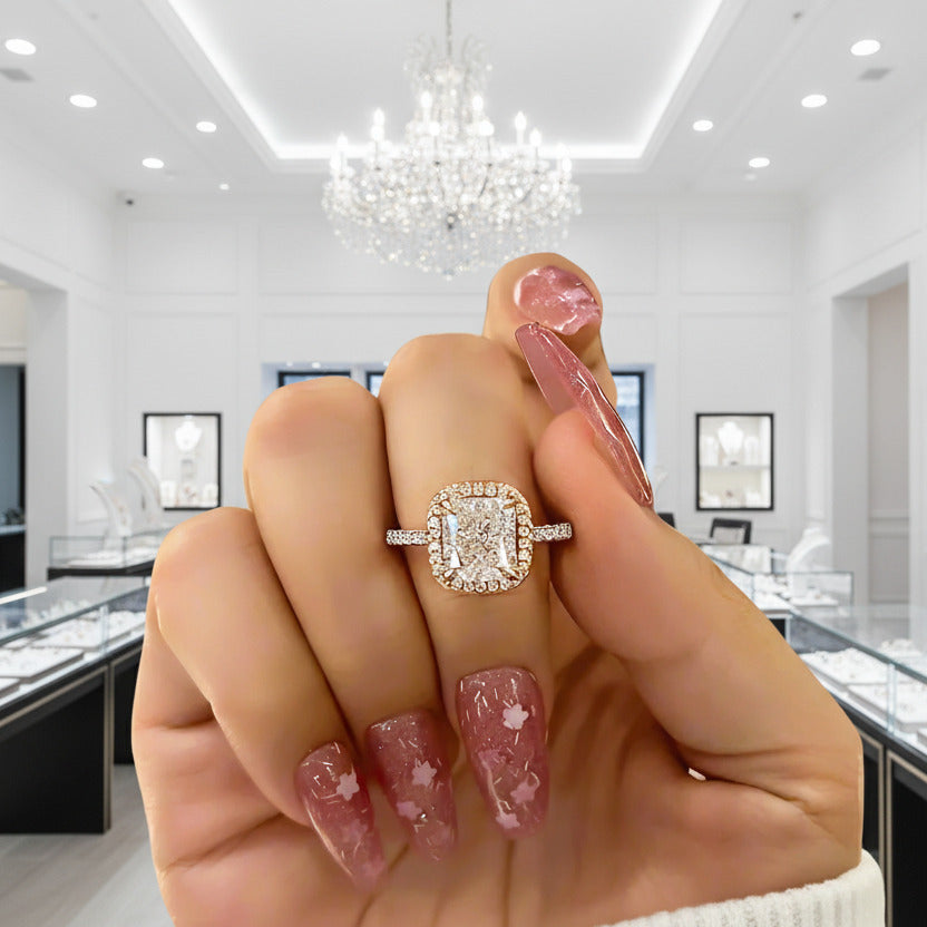 Classic Rose Gold Halo Radiant Cut Engagement Ring-Black Diamonds New York