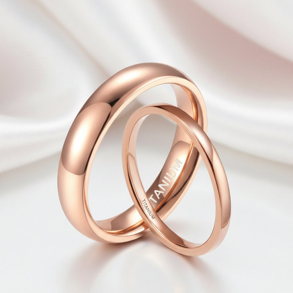 Classic Rose Gold Titanium Wedding Band-Black Diamonds New York