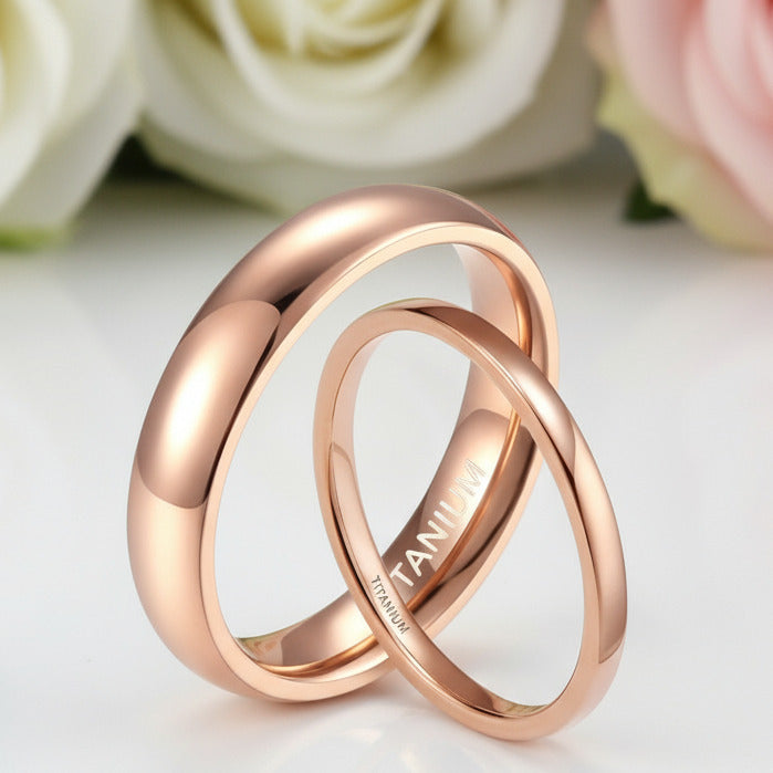 Classic Rose Gold Titanium Wedding Band-Black Diamonds New York
