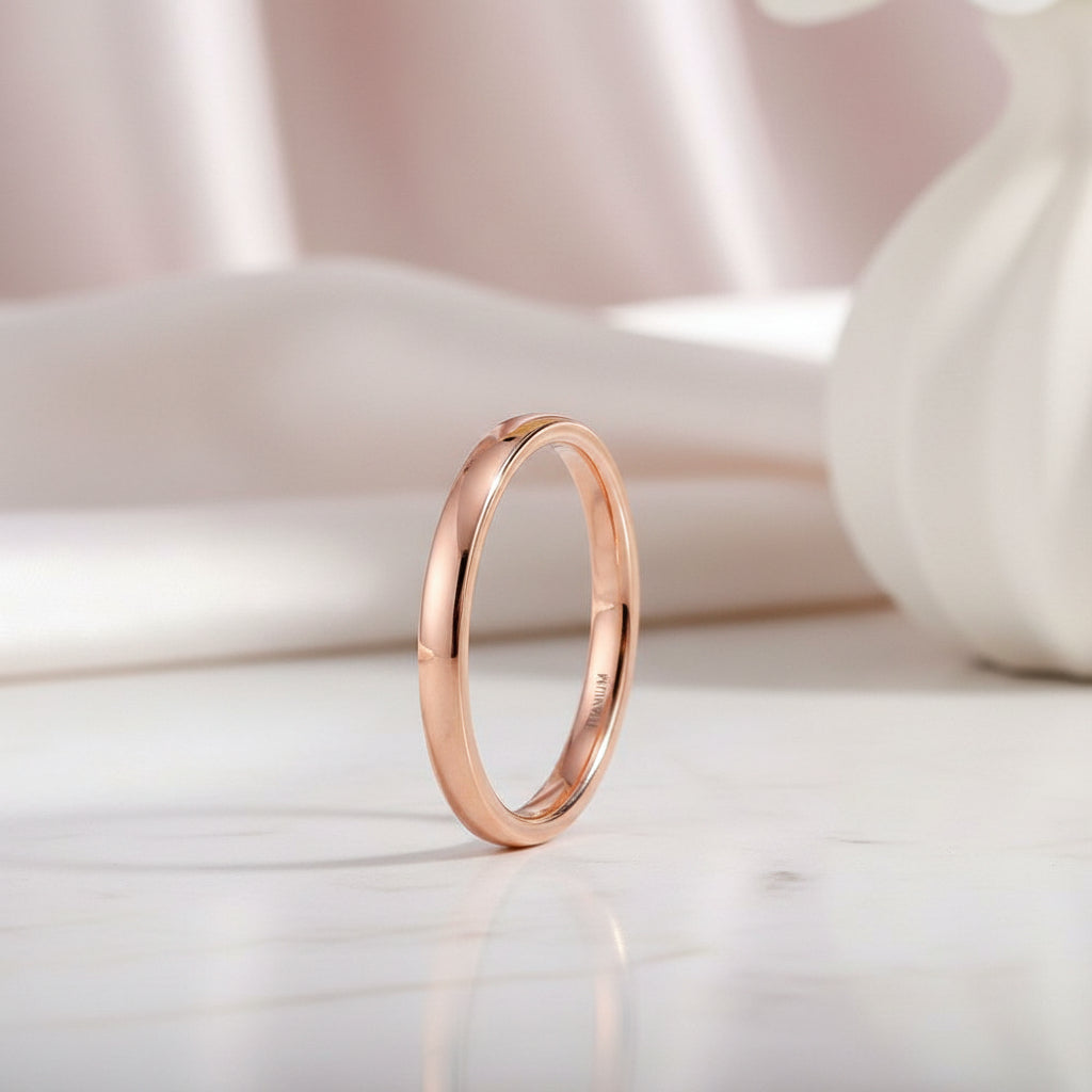 Classic Rose Gold Titanium Wedding Band-Black Diamonds New York