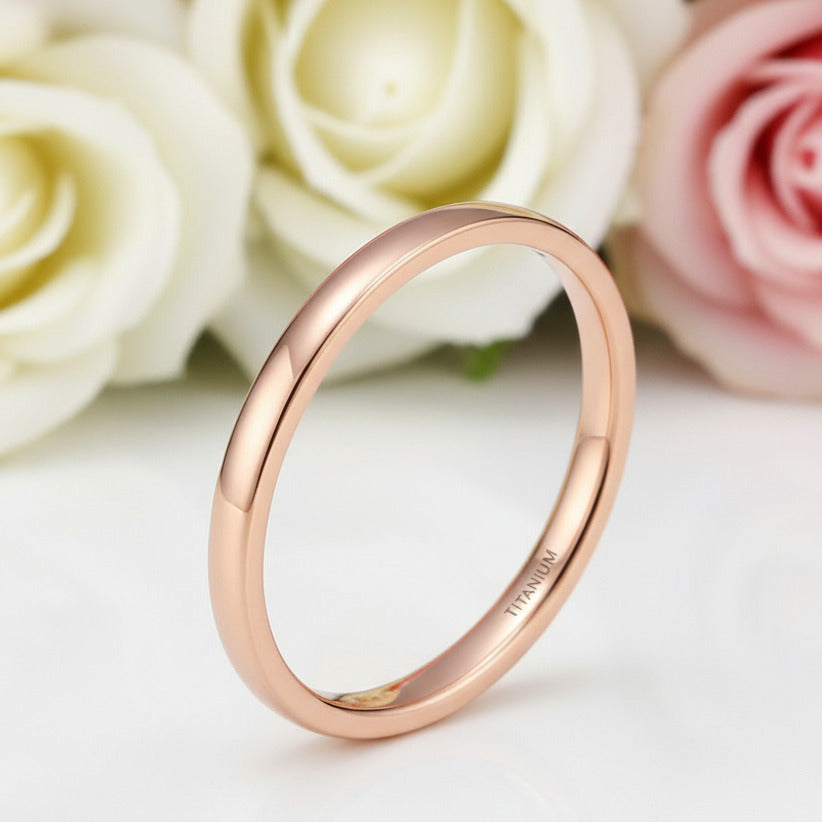 Classic Rose Gold Titanium Wedding Band-Black Diamonds New York