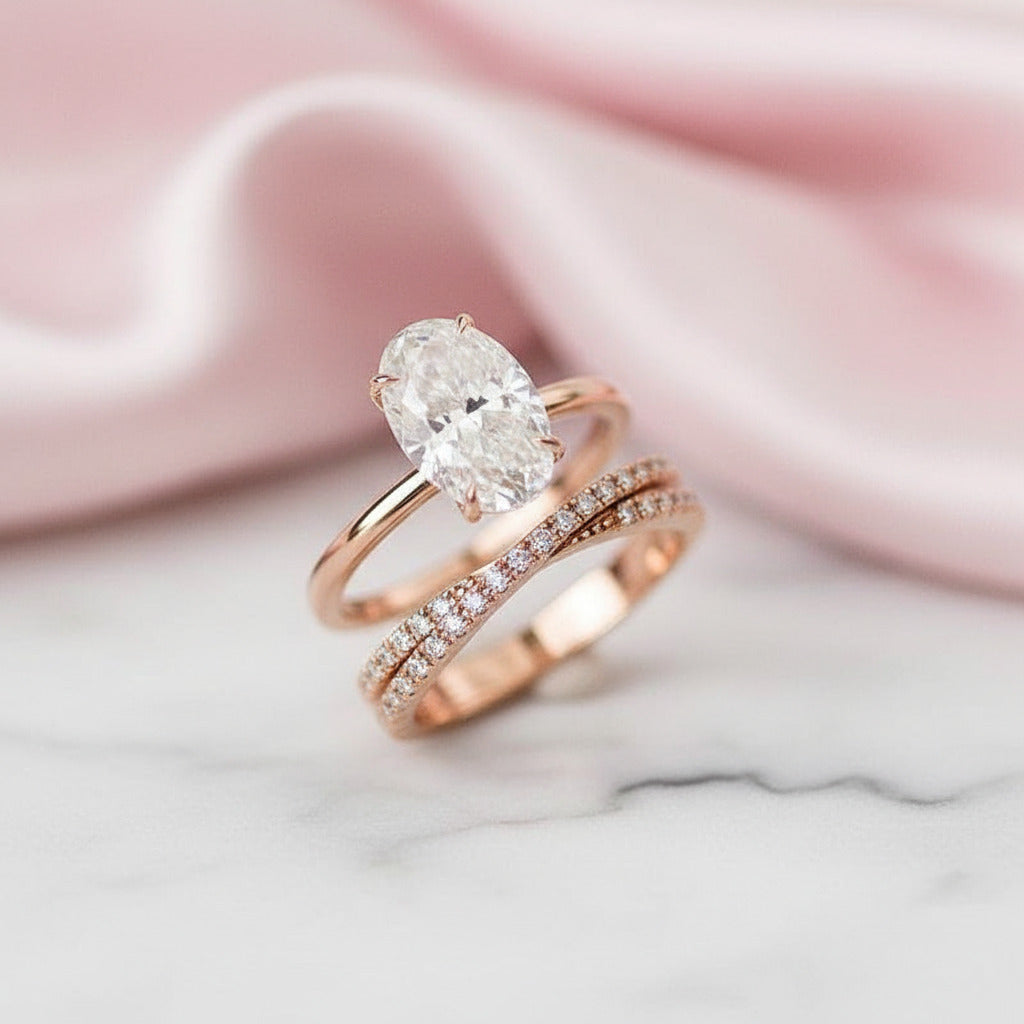 Classic Rose Gold Oval Cut Bridal Set-Black Diamonds New York
