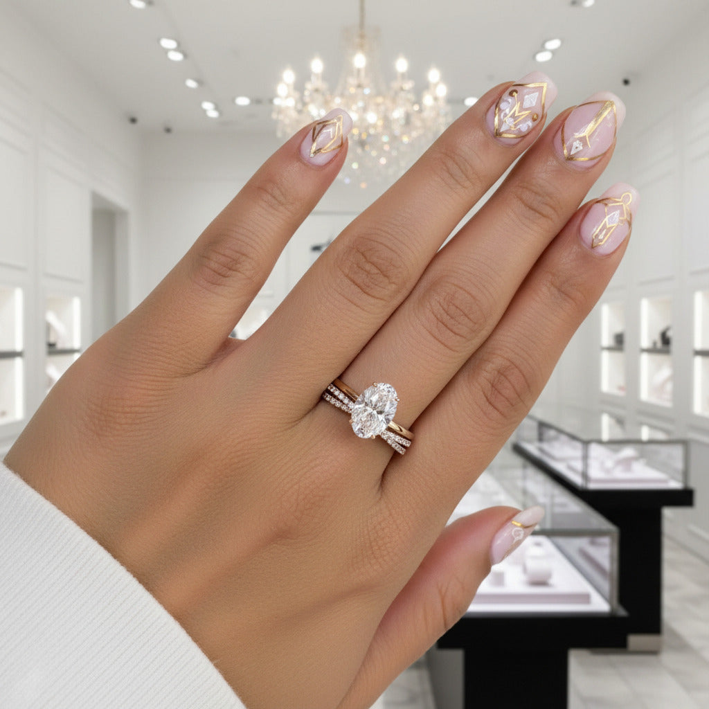 Classic Rose Gold Oval Cut Bridal Set-Black Diamonds New York