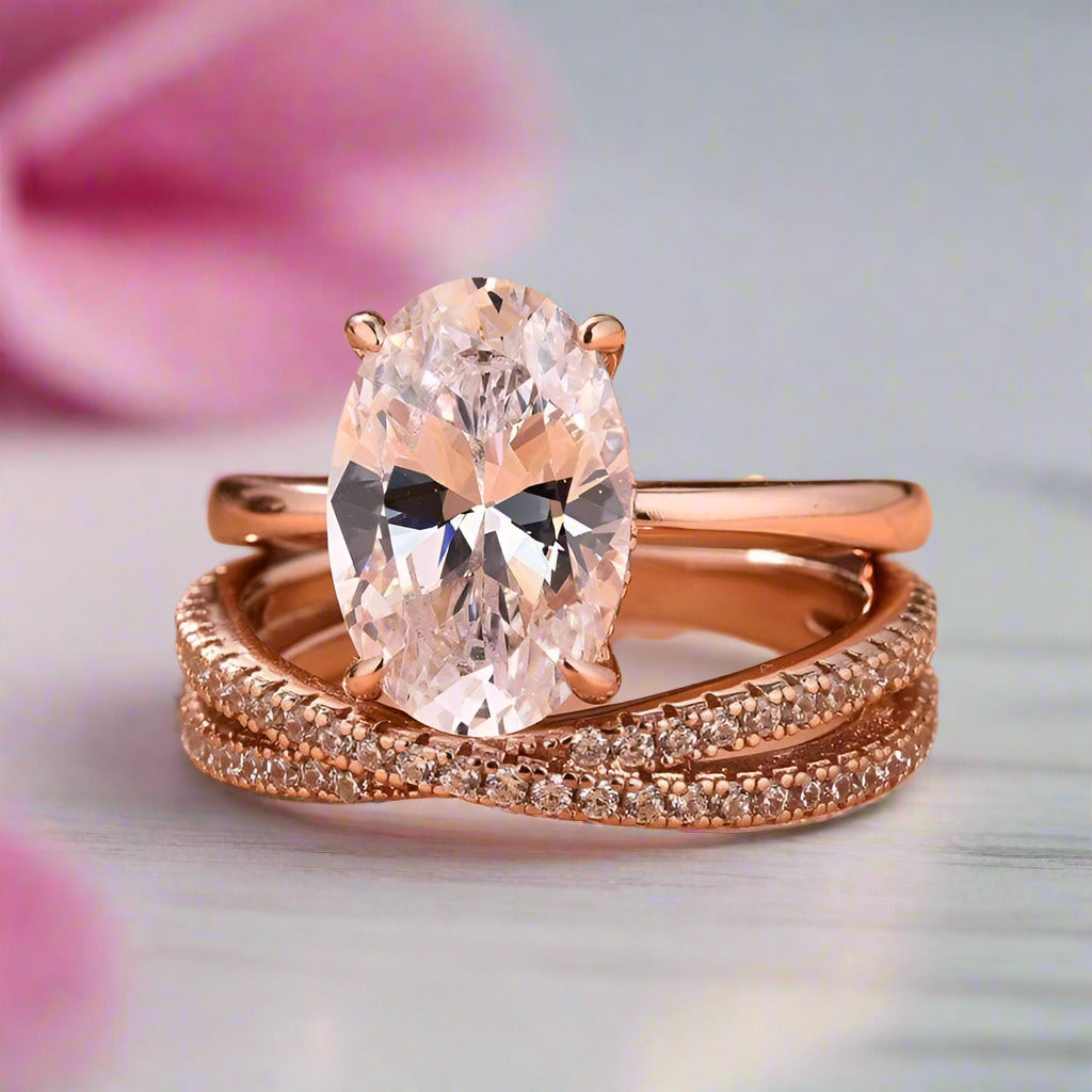 Classic Rose Gold Oval Cut Bridal Set-Black Diamonds New York