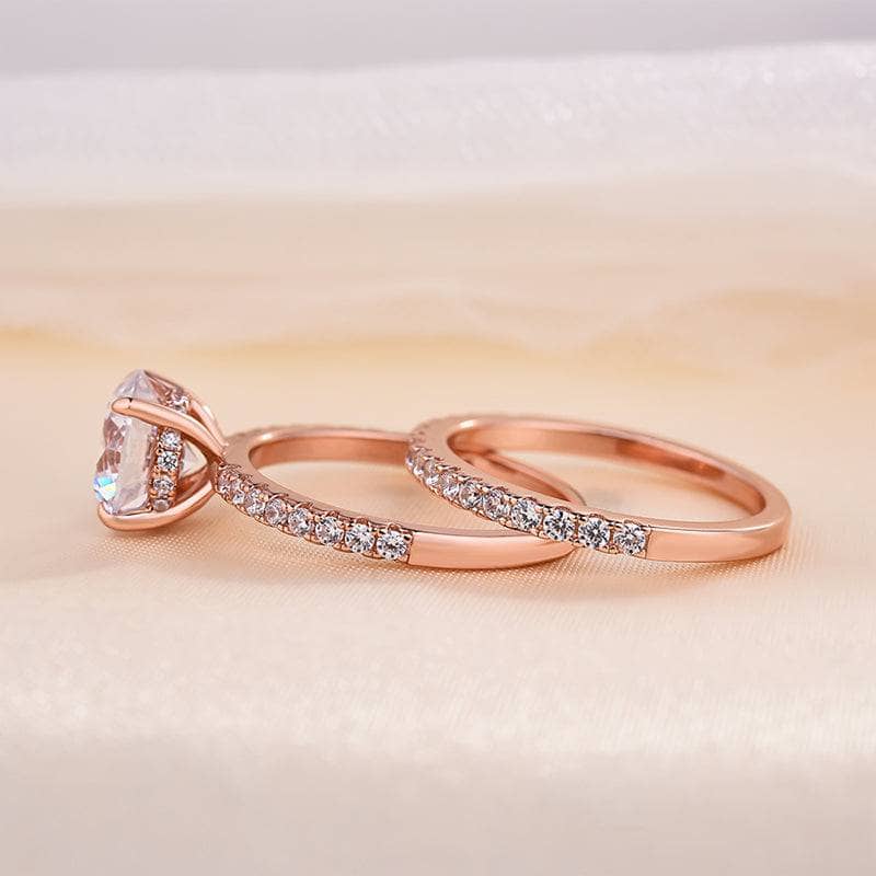 Classic Rose Gold Round Cut Wedding Ring Set - Black Diamonds New York