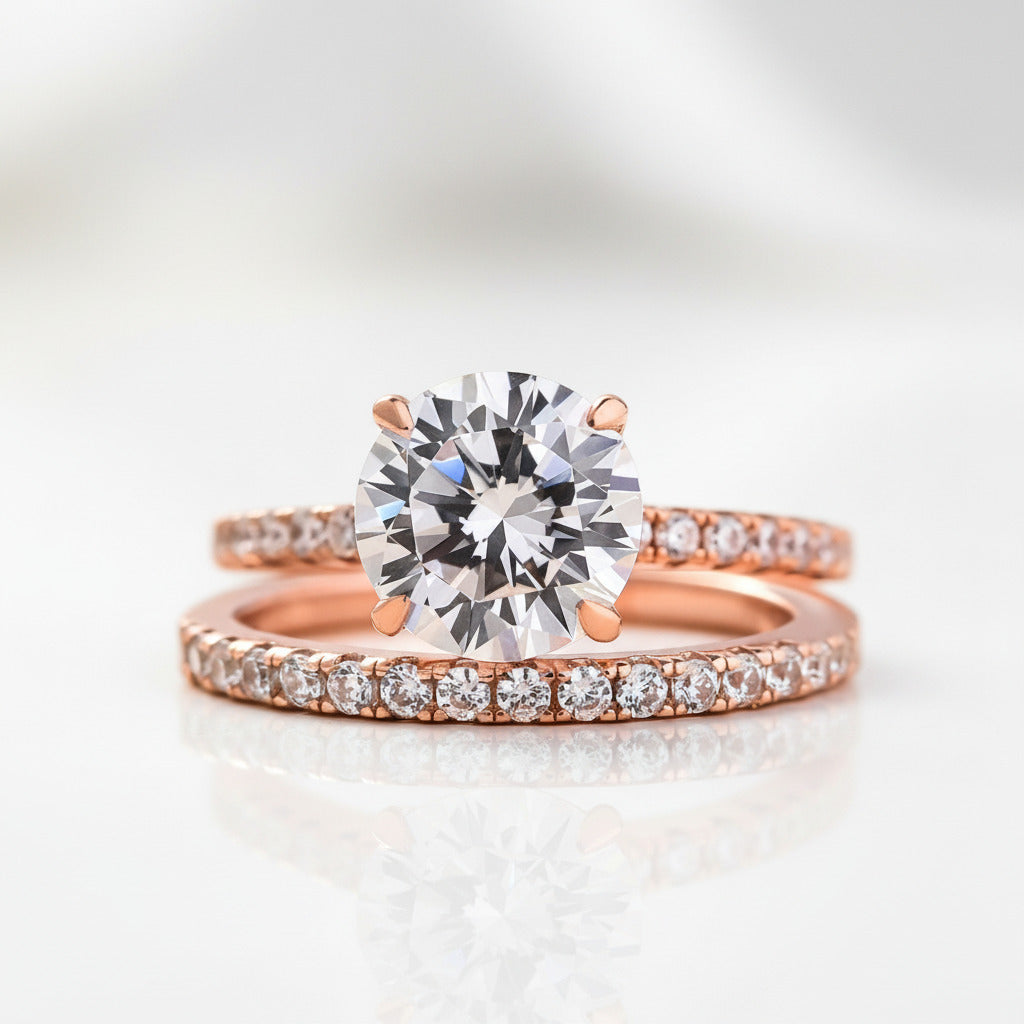 Classic Rose Gold Round Cut Wedding Ring Set-Black Diamonds New York