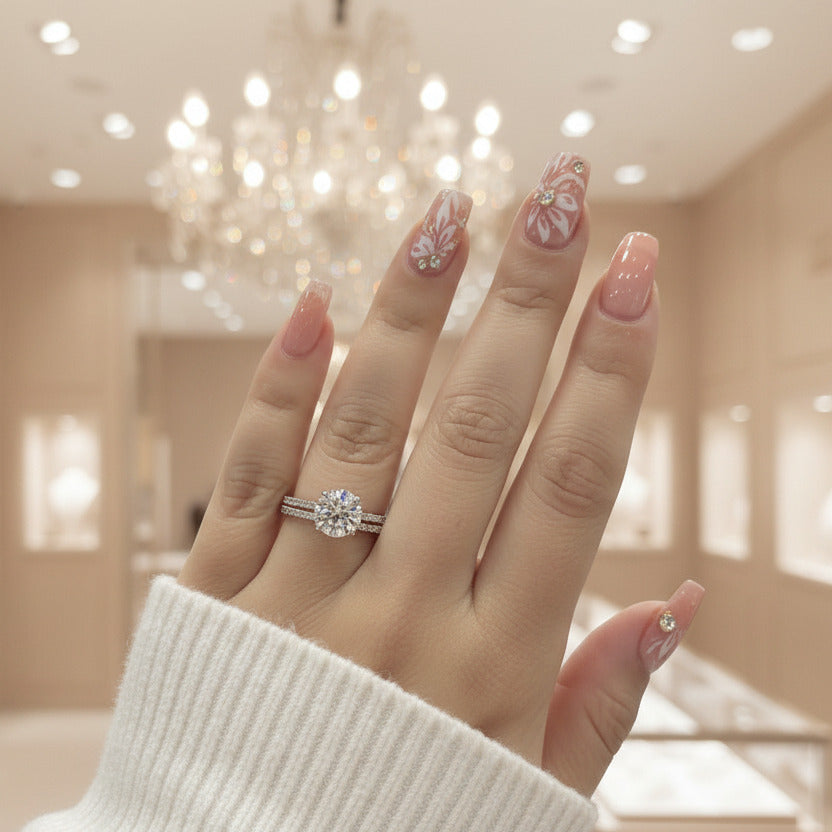 Classic Rose Gold Round Cut Wedding Ring Set-Black Diamonds New York
