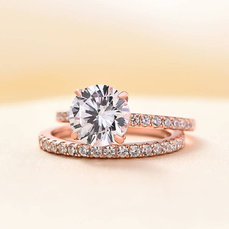 Classic Rose Gold Round Cut Wedding Ring Set - Black Diamonds New York
