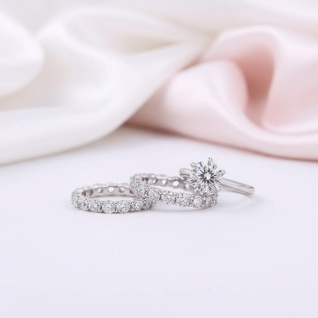 Classic Round Cut 3-Pieces Wedding Set-Black Diamonds New York