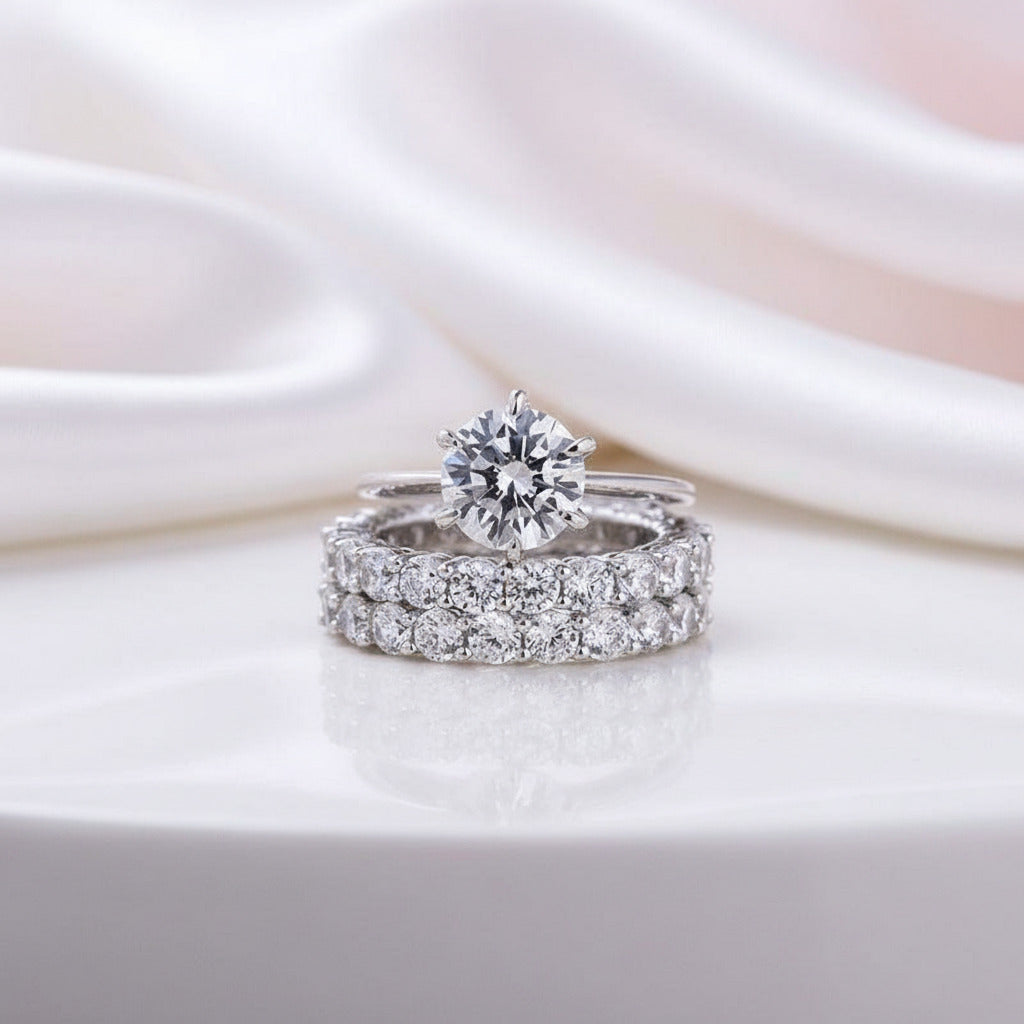 Classic Round Cut 3-Pieces Wedding Set-Black Diamonds New York