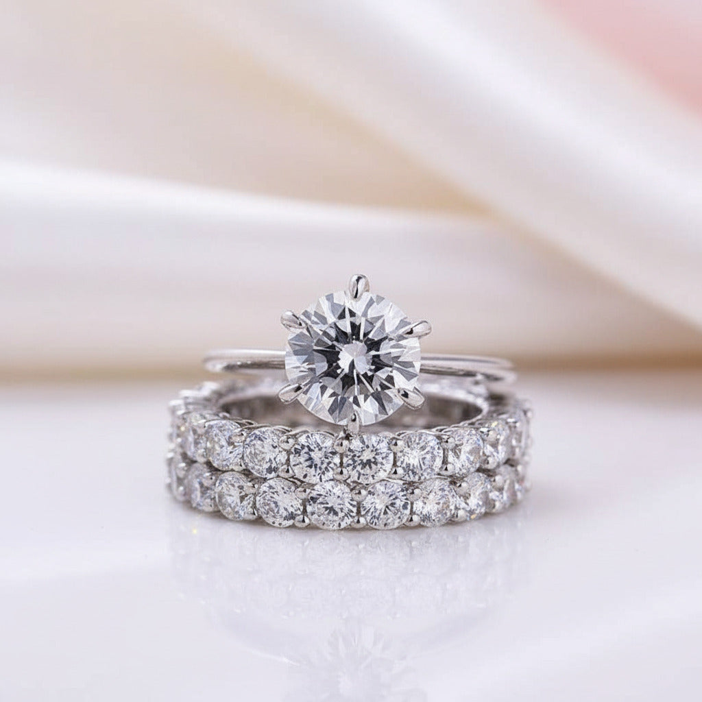 Classic Round Cut 3-Pieces Wedding Set-Black Diamonds New York