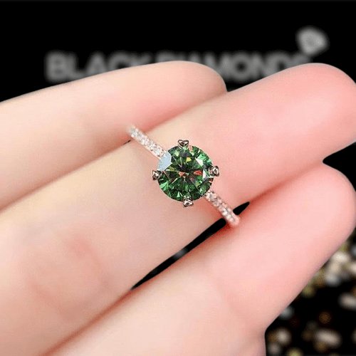 Classic Round Cut Emerald Green Engagement Ring-Black Diamonds New York