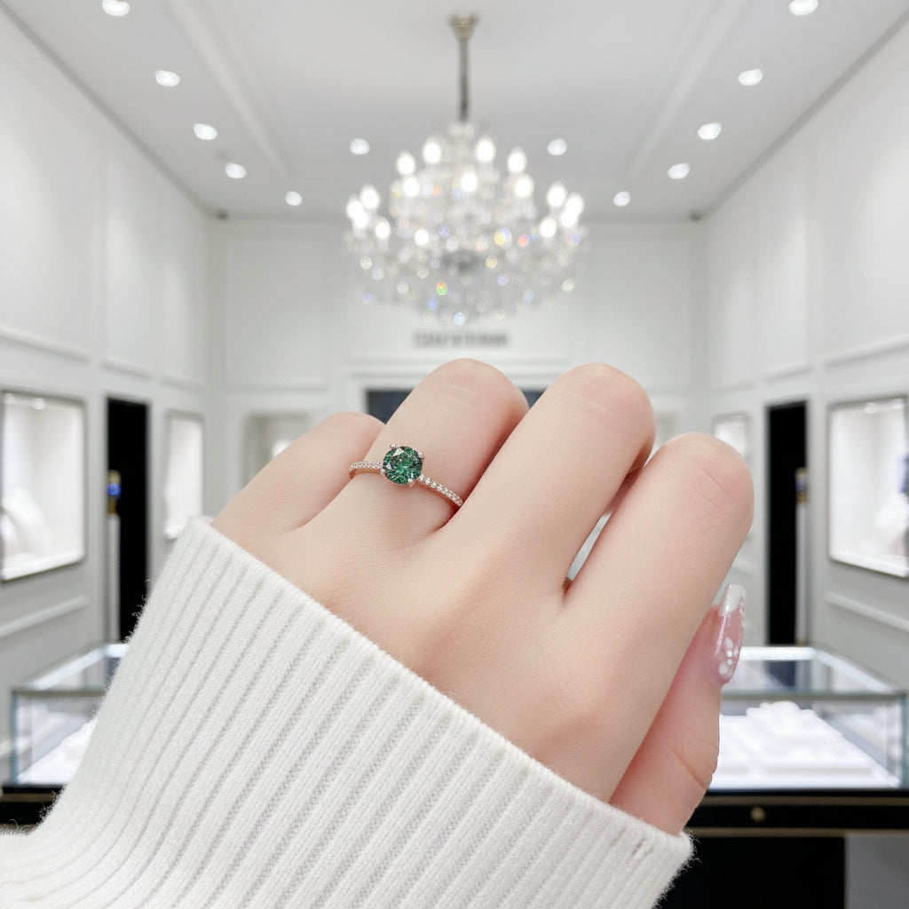 Classic Round Cut Emerald Green Engagement Ring-Black Diamonds New York