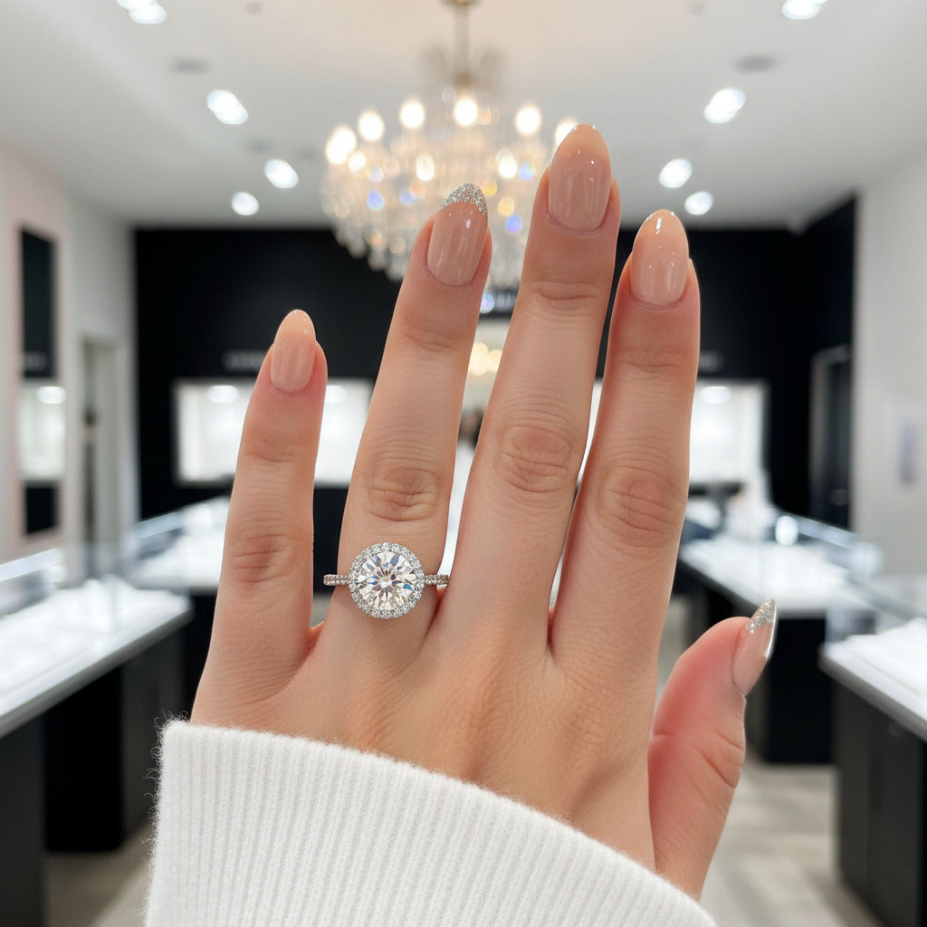 Classic Round Cut Halo 3-Pieces Wedding Set-Black Diamonds New York