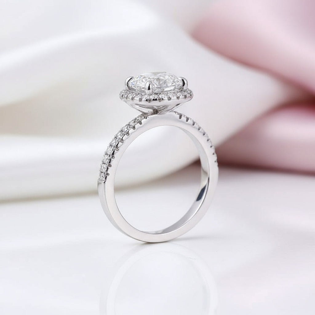 Classic Round Cut Halo 3-Pieces Wedding Set (Aftersale Service)-Black Diamonds New York