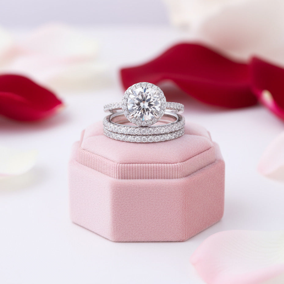 Classic Round Cut Halo 3-Pieces Wedding Set-Black Diamonds New York